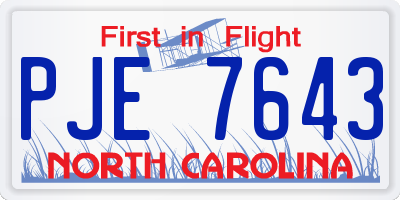 NC license plate PJE7643