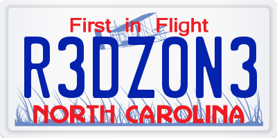 NC license plate R3DZ0N3