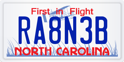 NC license plate RA8N3B