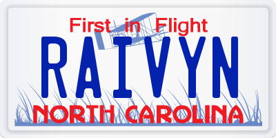 NC license plate RAIVYN