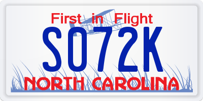 NC license plate S072K