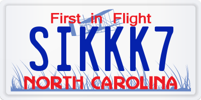 NC license plate SIKKK7