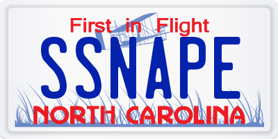 NC license plate SSNAPE