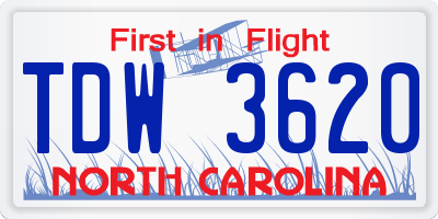 NC license plate TDW3620