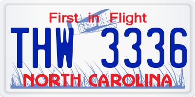 NC license plate THW3336