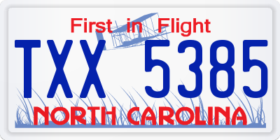 NC license plate TXX5385