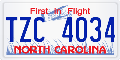 NC license plate TZC4034