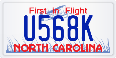 NC license plate U568K
