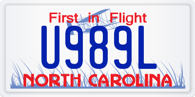 NC license plate U989L