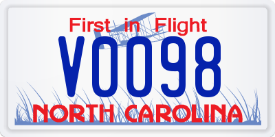 NC license plate V0098