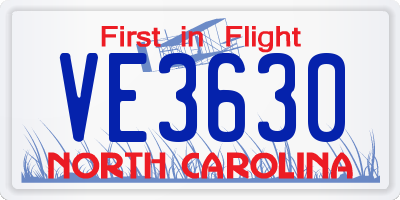 NC license plate VE3630