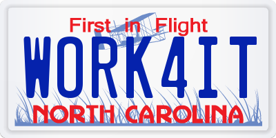 NC license plate WORK4IT