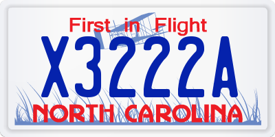 NC license plate X3222A