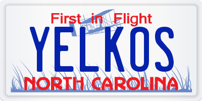 NC license plate YELKOS