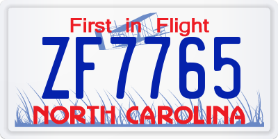 NC license plate ZF7765