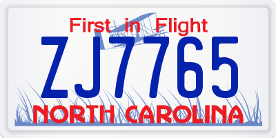 NC license plate ZJ7765