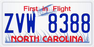 NC license plate ZVW8388