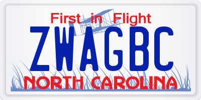 NC license plate ZWAGBC