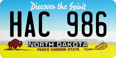 ND license plate HAC986