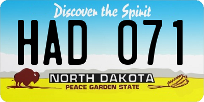 ND license plate HAD071