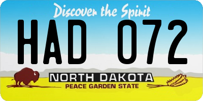 ND license plate HAD072