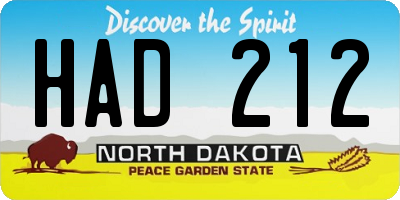 ND license plate HAD212