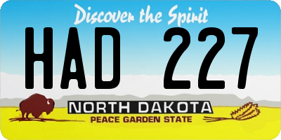 ND license plate HAD227