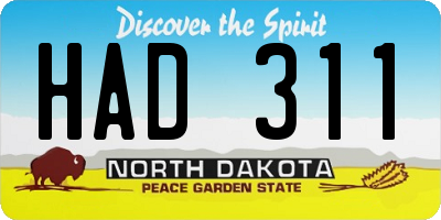 ND license plate HAD311