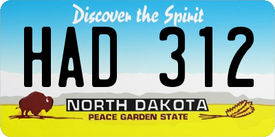 ND license plate HAD312