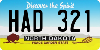 ND license plate HAD321