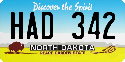 ND license plate HAD342