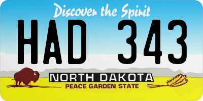 ND license plate HAD343