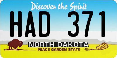 ND license plate HAD371