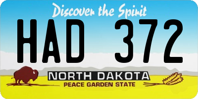 ND license plate HAD372