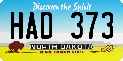 ND license plate HAD373