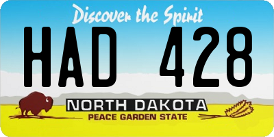 ND license plate HAD428