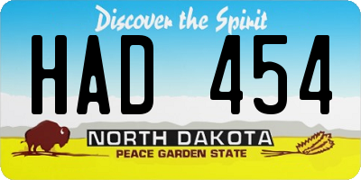 ND license plate HAD454