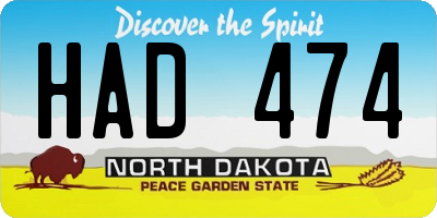 ND license plate HAD474