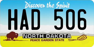 ND license plate HAD506