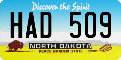 ND license plate HAD509