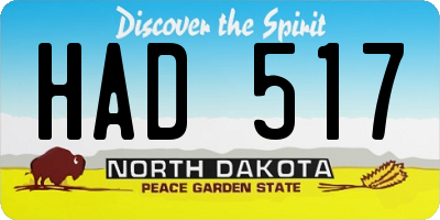 ND license plate HAD517