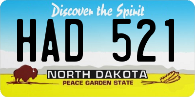 ND license plate HAD521