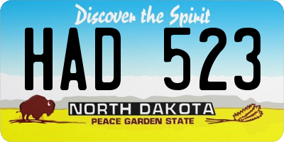 ND license plate HAD523