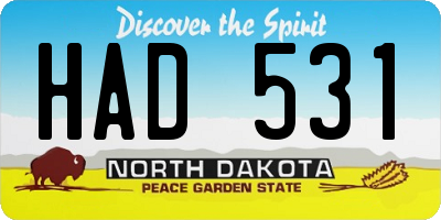 ND license plate HAD531