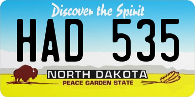 ND license plate HAD535