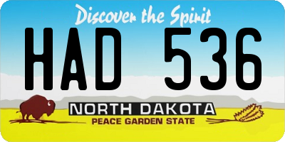 ND license plate HAD536