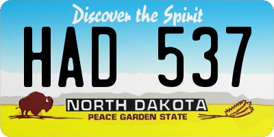 ND license plate HAD537