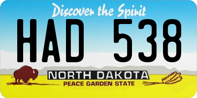 ND license plate HAD538