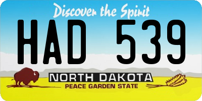 ND license plate HAD539