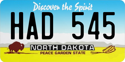 ND license plate HAD545